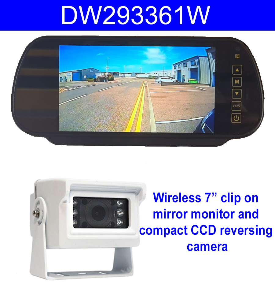 Sony CCD Compact White Bracket Wireless Reversing Camera Kit with 7'' mirror monitor